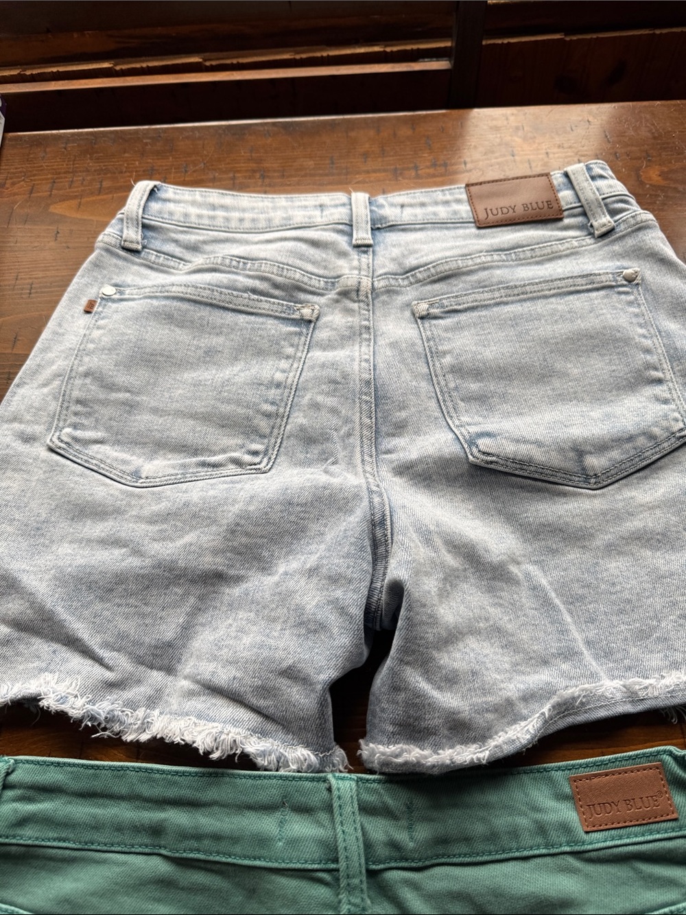 Light Wash and Mint Green Denim Cutoff Shorts - 2 Pack by Judy Blue size L - Picture 7 of 9
